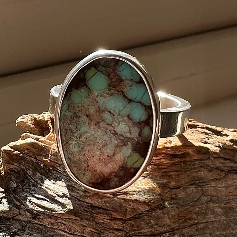 Dragon Scale Turquoise Sterling Silver Ring  Handmade by a lady silversmith.